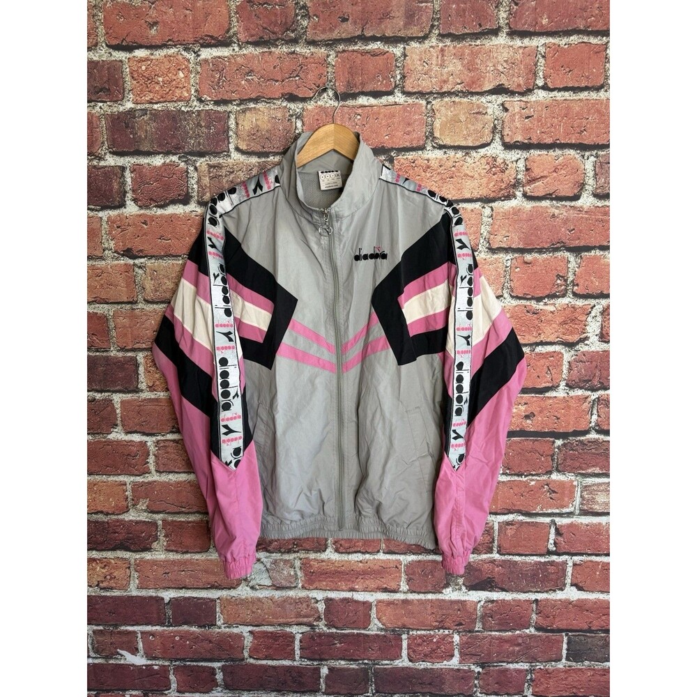 Vtg Diadora Full Zip Track Jacket Men’s Small Pink Gray 90s Soccer
